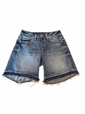 Silver Jeans Suki 4” Raw Hem Denim Shorts Size 26 Stretch Mid Rise